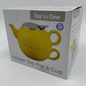 NWT Certified International Tea for One Yellow Infuser Tea Pot & Cup Set 14-11oz